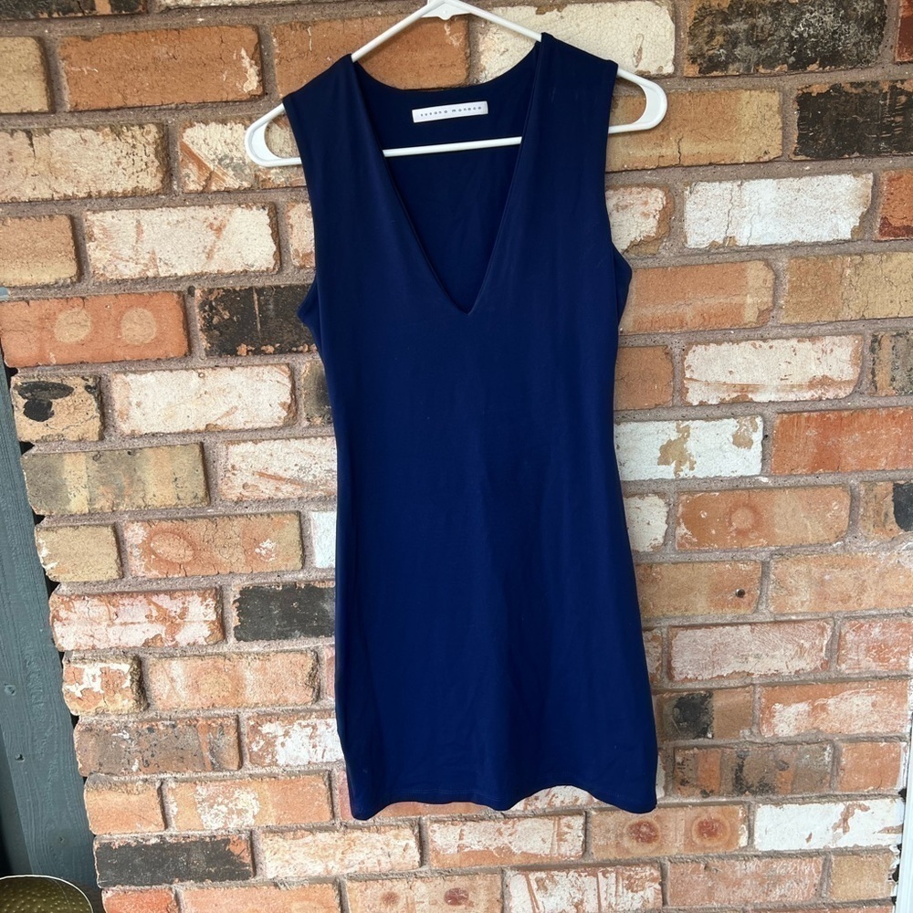 Susana Monaco Deep V Neck Blue Jersey Mini Dress size S - Picture 3 of 8
